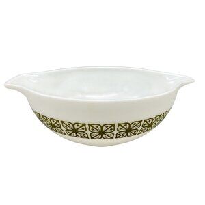 Vintage Pyrex 444 Cinderella Bowl Verde Green Square Flowers 4 Quart 1966
